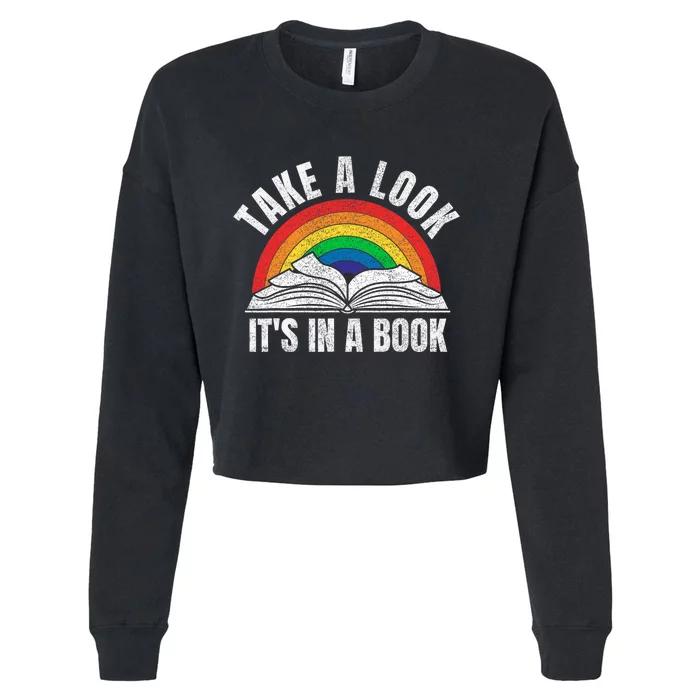 vintage retro rainbow take a look it's in a book reading art Cropped Pullover Crew