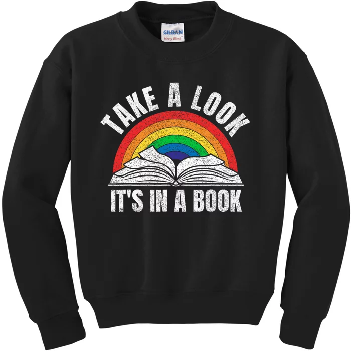 vintage retro rainbow take a look it's in a book reading art Kids Sweatshirt