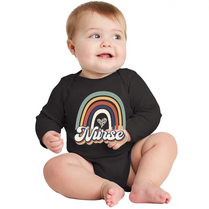 Vintage Retro Rainbow Nurse Nursing Nurse Day Mother's Day Baby Long Sleeve Bodysuit