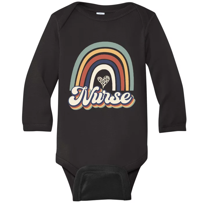 Vintage Retro Rainbow Nurse Nursing Nurse Day Mother's Day Baby Long Sleeve Bodysuit