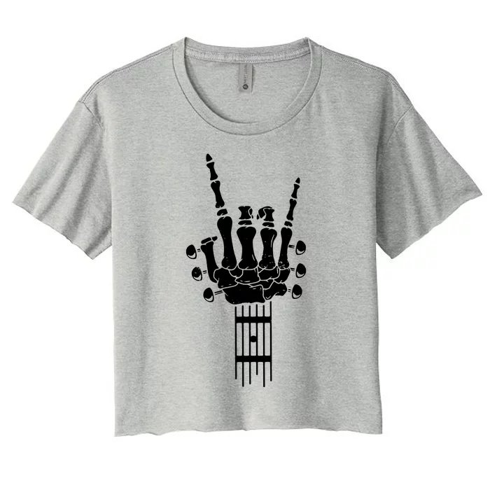 Vintage Rock Roll Funny Skeleton Guitar Musician Lover Women's Crop Top Tee