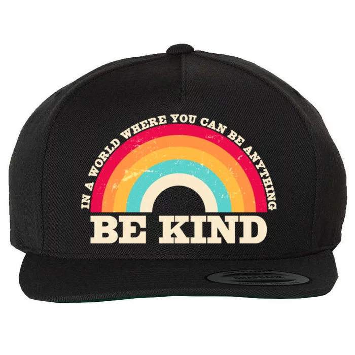 Vintage Retro Rainbow Be Kind Wool Snapback Cap