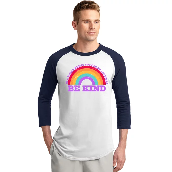 Vintage Retro Rainbow Be Kind Baseball Sleeve Shirt