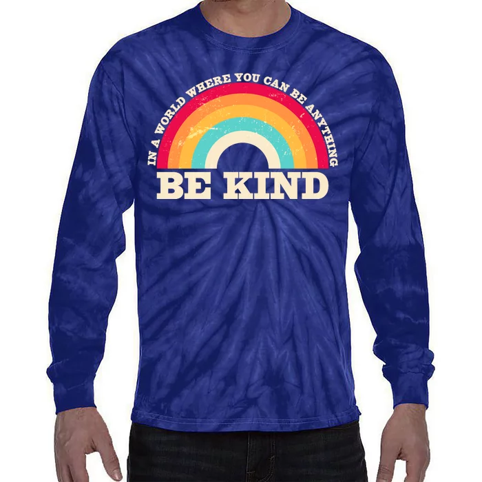 Vintage Retro Rainbow Be Kind Tie-Dye Long Sleeve Shirt