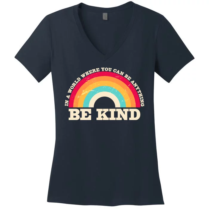 Vintage Retro Rainbow Be Kind Women's V-Neck T-Shirt