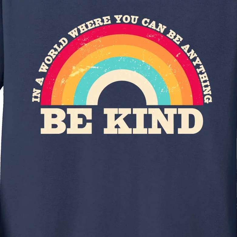 Vintage Retro Rainbow Be Kind Kids Long Sleeve Shirt