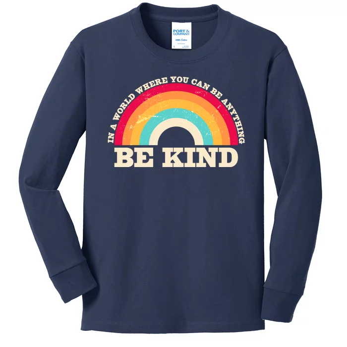 Vintage Retro Rainbow Be Kind Kids Long Sleeve Shirt