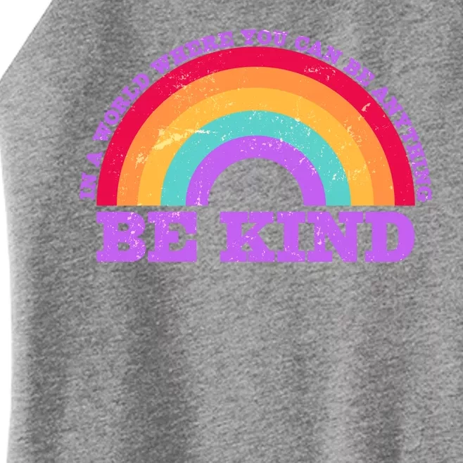 Vintage Retro Rainbow Be Kind Women’s Perfect Tri Rocker Tank