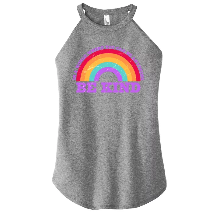 Vintage Retro Rainbow Be Kind Women’s Perfect Tri Rocker Tank