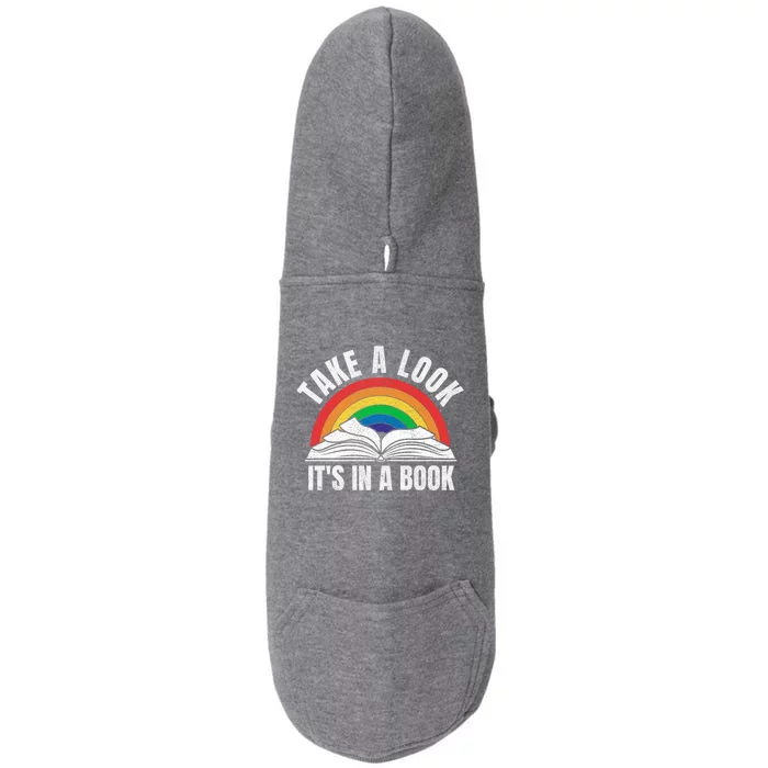 Vintage Retro Rainbow Take A Look It's In A Book Reading Art Gift Doggie 3-End Fleece Hoodie