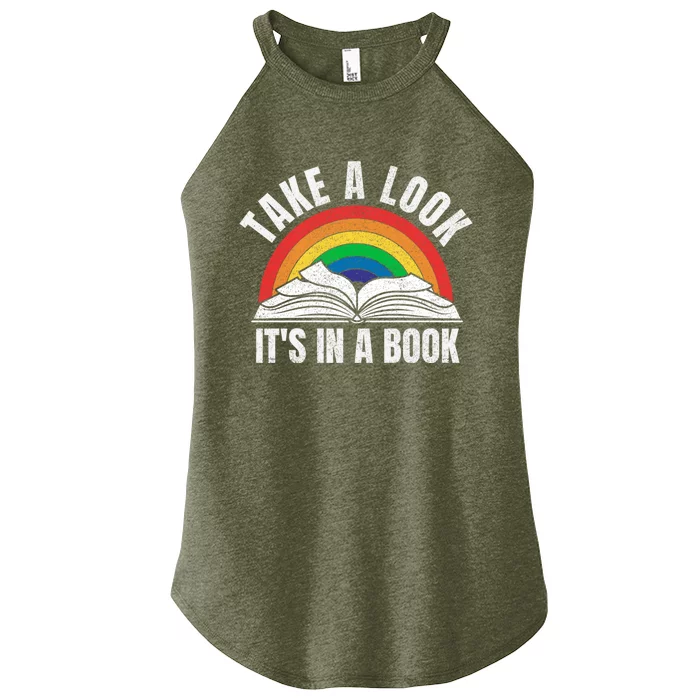 Vintage Retro Rainbow Take A Look It's In A Book Reading Art Gift Women’s Perfect Tri Rocker Tank