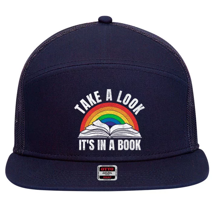 Vintage Retro Rainbow Take A Look It's In A Book Reading Art Gift 7 Panel Mesh Trucker Snapback Hat