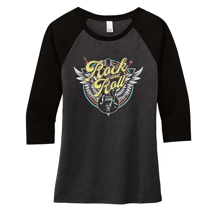 Vintage Retro Rock & Roll Guitar Wings Music Women's Tri-Blend 3/4-Sleeve Raglan Shirt