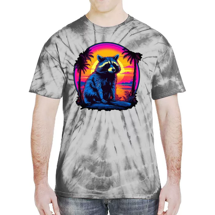 Vintage Retrowave Synthwave 80s Vaporwave Raccoon Tie-Dye T-Shirt