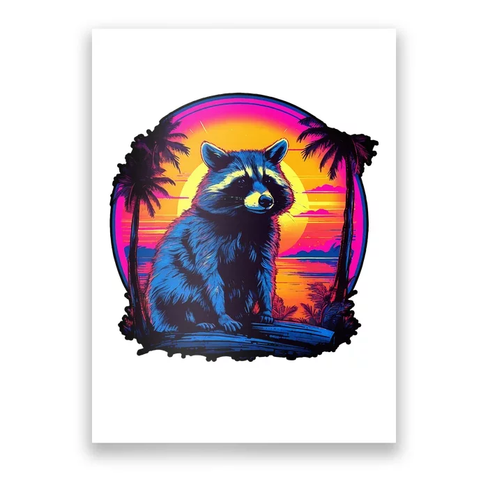 Vintage Retrowave Synthwave 80s Vaporwave Raccoon Poster