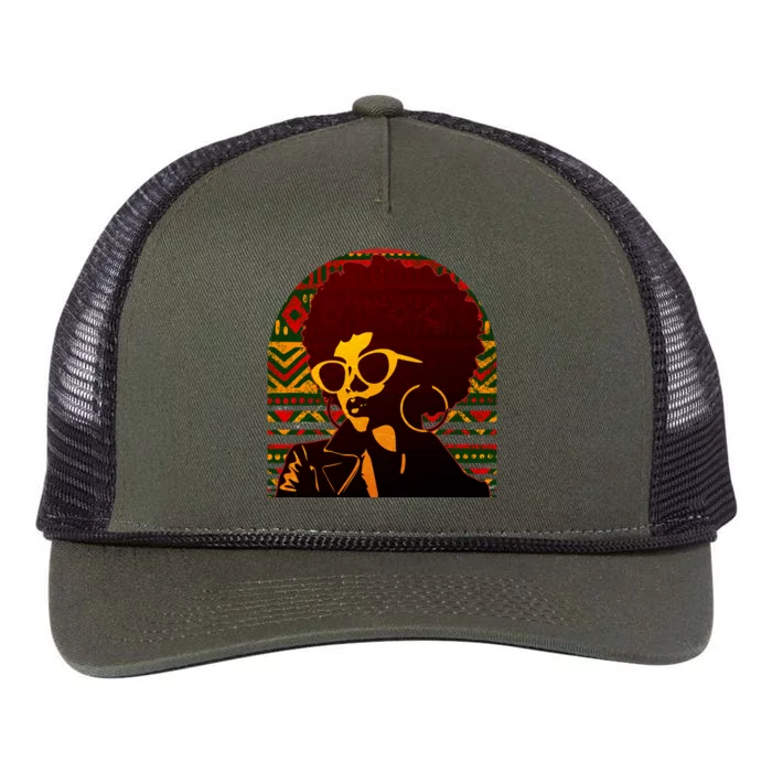 Vintage Retro Stylish Black African American Woman With Afro Retro Rope Trucker Hat Cap