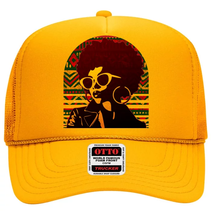 Vintage Retro Stylish Black African American Woman With Afro High Crown Mesh Trucker Hat