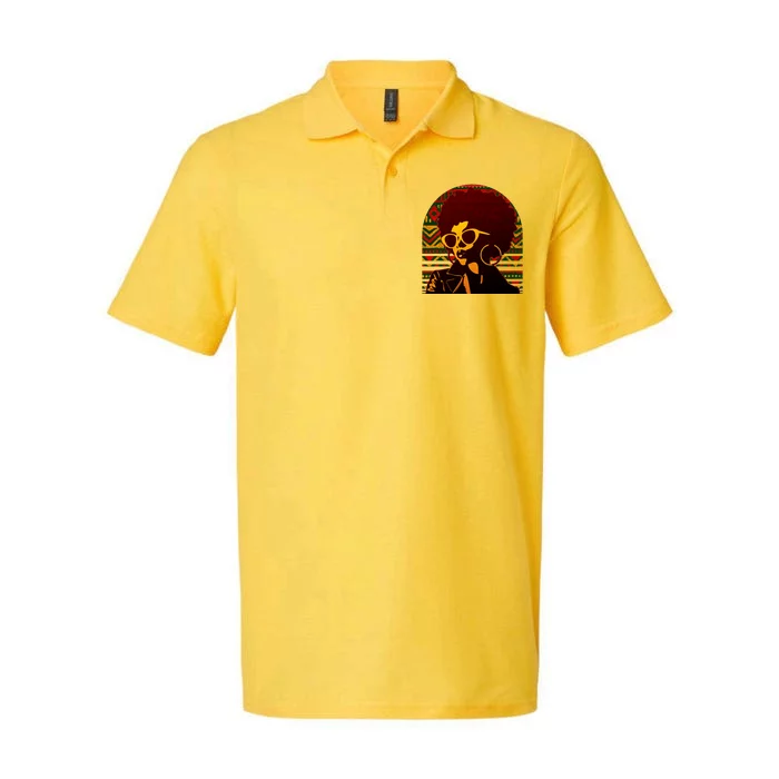 Vintage Retro Stylish Black African American Woman With Afro Softstyle Adult Sport Polo