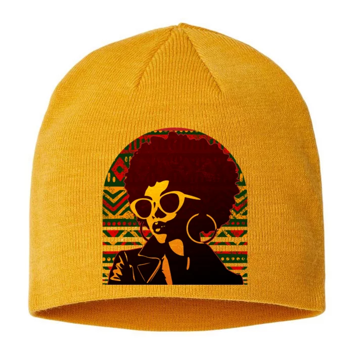 Vintage Retro Stylish Black African American Woman With Afro 8 1/2in Sustainable Knit Beanie