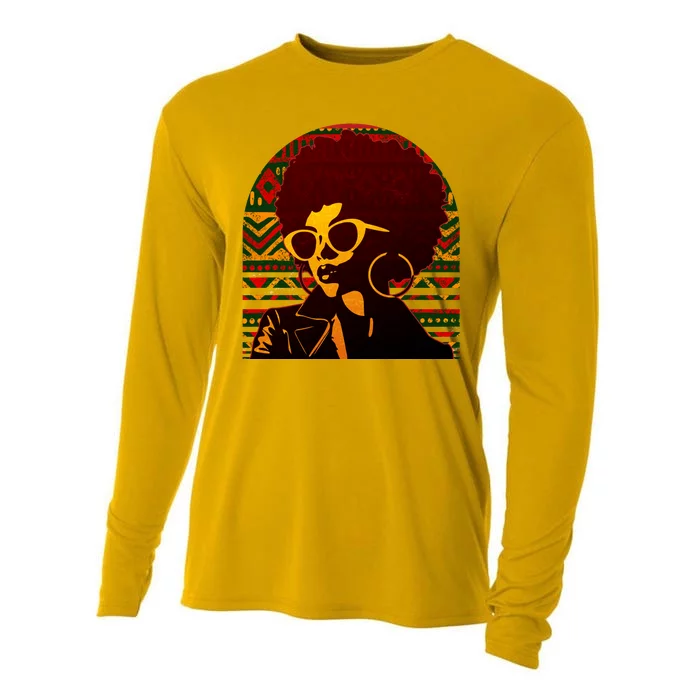 Vintage Retro Stylish Black African American Woman With Afro Cooling Performance Long Sleeve Crew