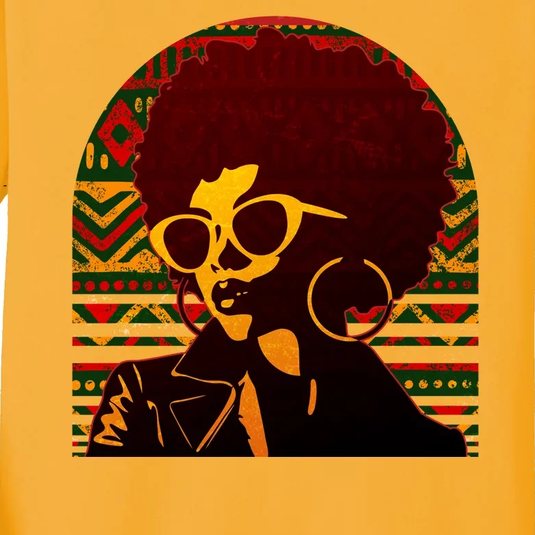 Vintage Retro Stylish Black African American Woman With Afro Kids Long Sleeve Shirt