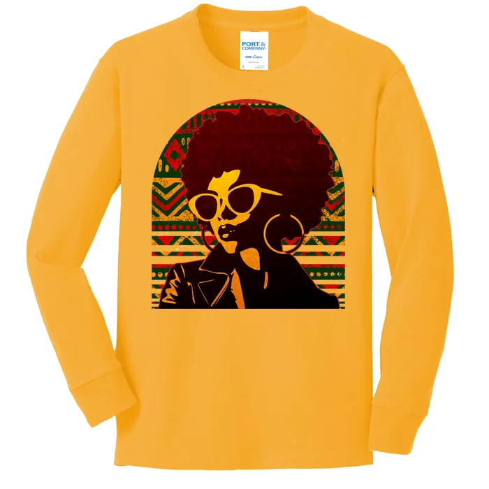 Vintage Retro Stylish Black African American Woman With Afro Kids Long Sleeve Shirt