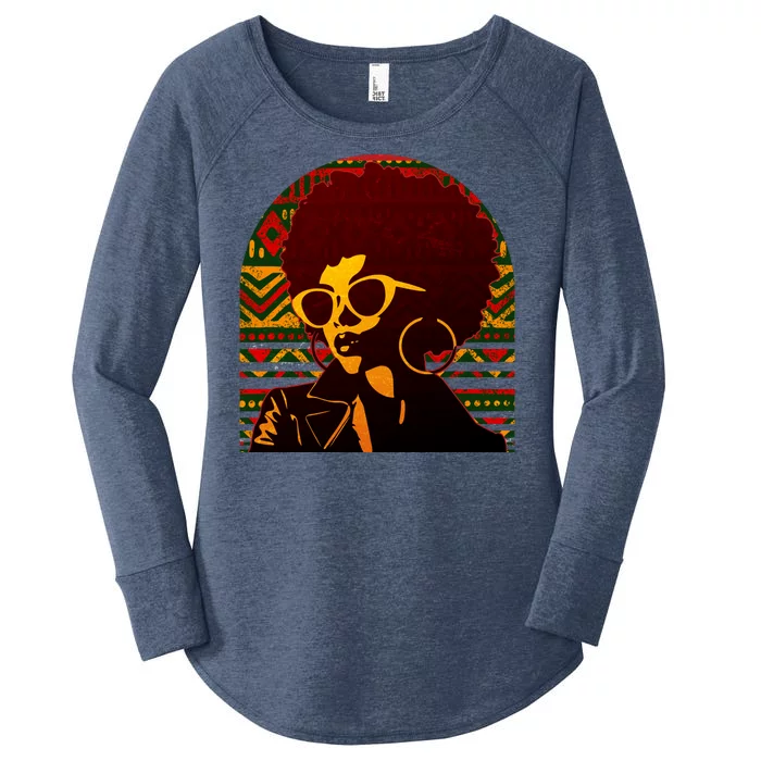 Vintage Retro Stylish Black African American Woman With Afro Women's Perfect Tri Tunic Long Sleeve Shirt