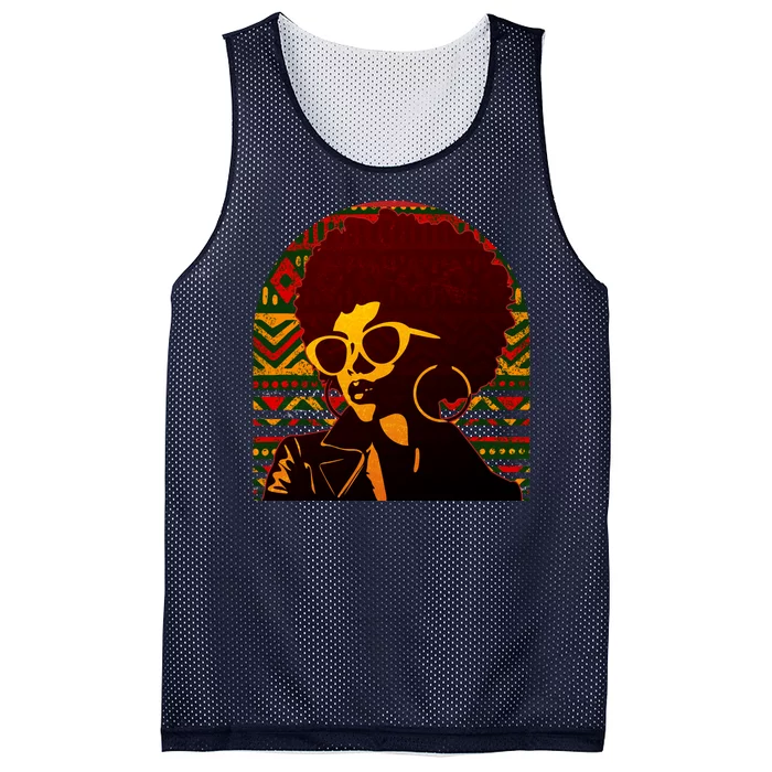 Vintage Retro Stylish Black African American Woman With Afro Mesh Reversible Basketball Jersey Tank