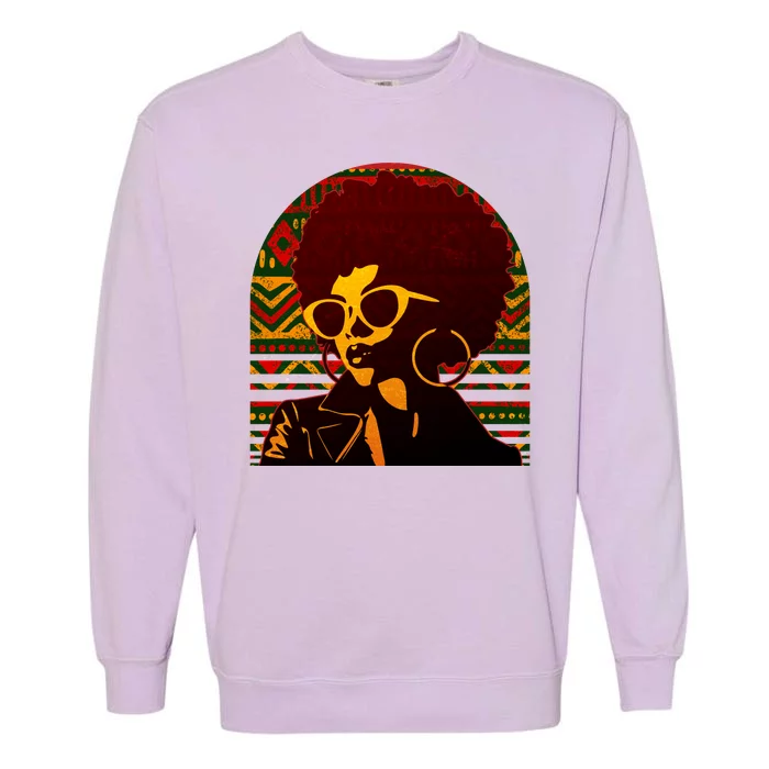 Vintage Retro Stylish Black African American Woman With Afro Garment-Dyed Sweatshirt