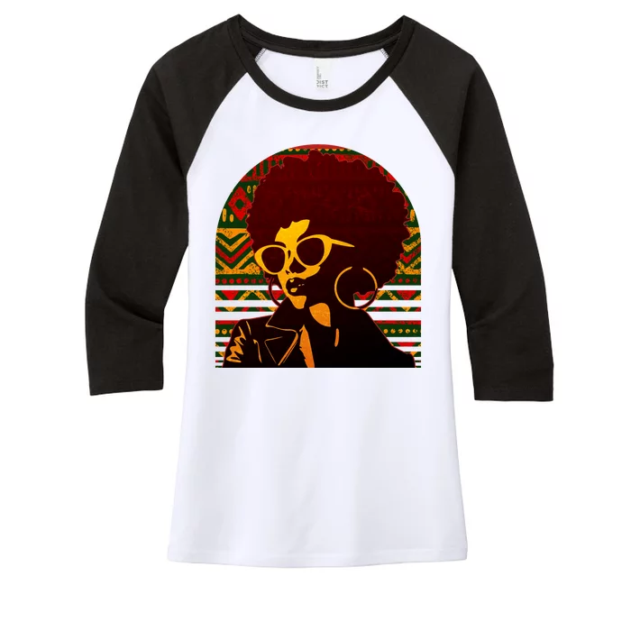 Vintage Retro Stylish Black African American Woman With Afro Women's Tri-Blend 3/4-Sleeve Raglan Shirt