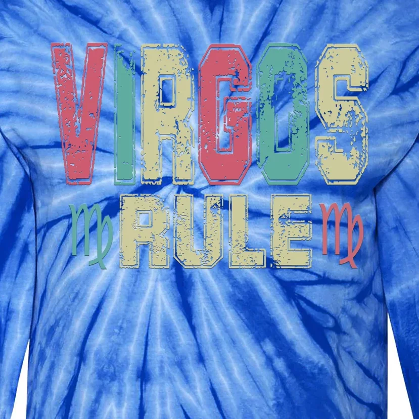 Virgos Rule September August Birthday Distressed Gift Tie-Dye Long Sleeve Shirt