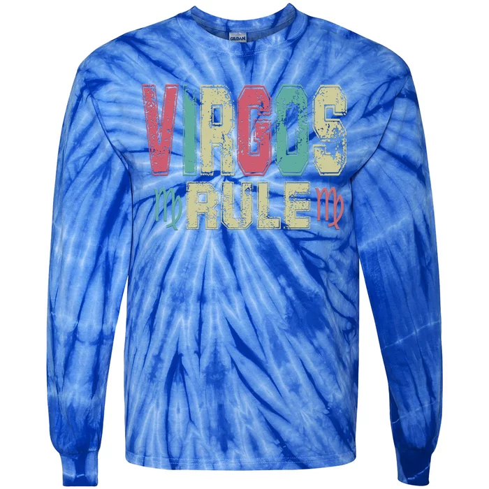 Virgos Rule September August Birthday Distressed Gift Tie-Dye Long Sleeve Shirt