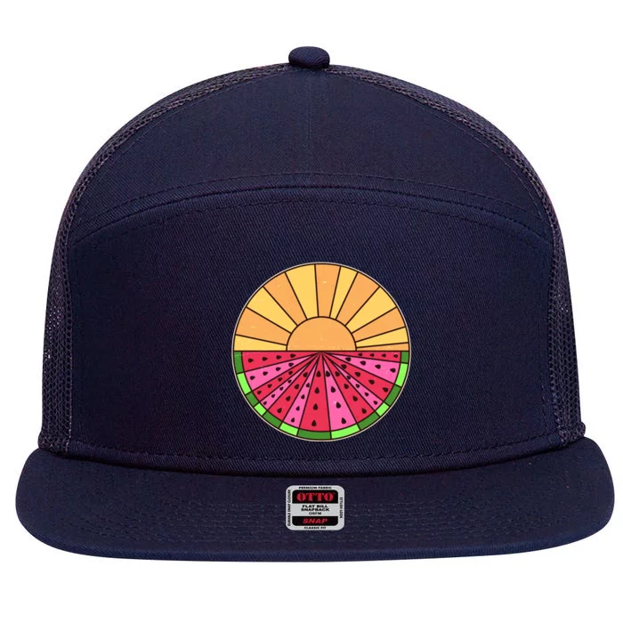 Vintage Retro Summer Sunshine Watermelon 7 Panel Mesh Trucker Snapback Hat