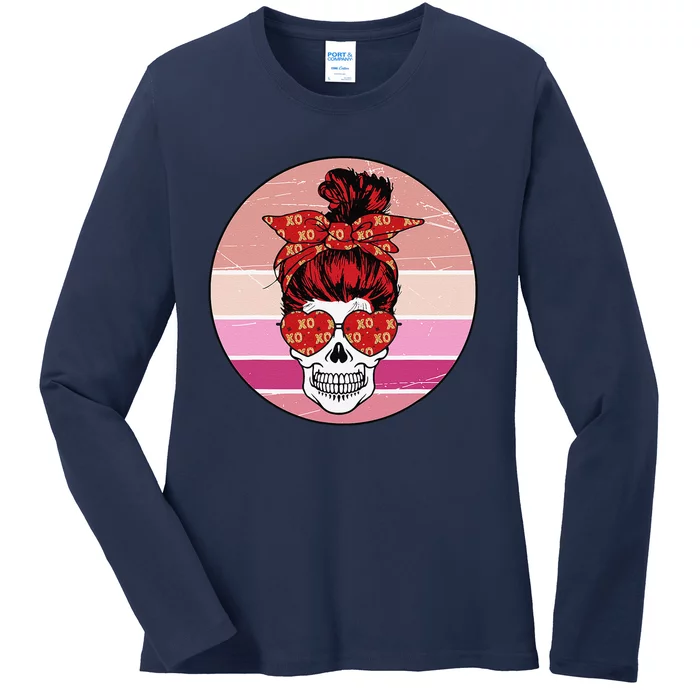 Vintage Retro Skull Valentine's Day Ladies Long Sleeve Shirt