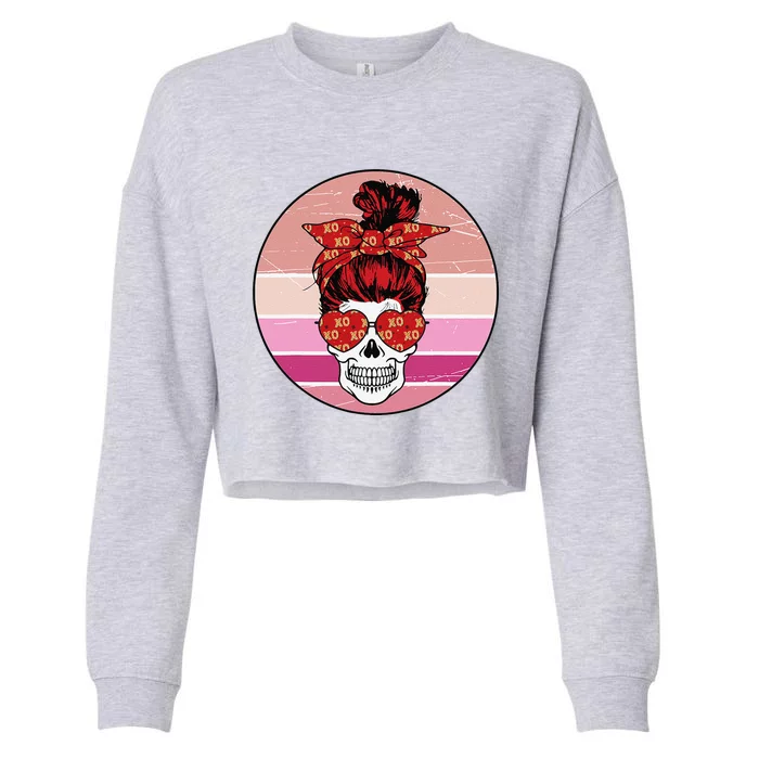 Vintage Retro Skull Valentine's Day Cropped Pullover Crew