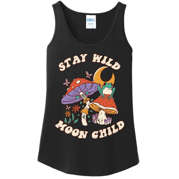 Vintage Retro Stay Wild Moon Child Frog Mushroom Hippie Ladies Essential Tank