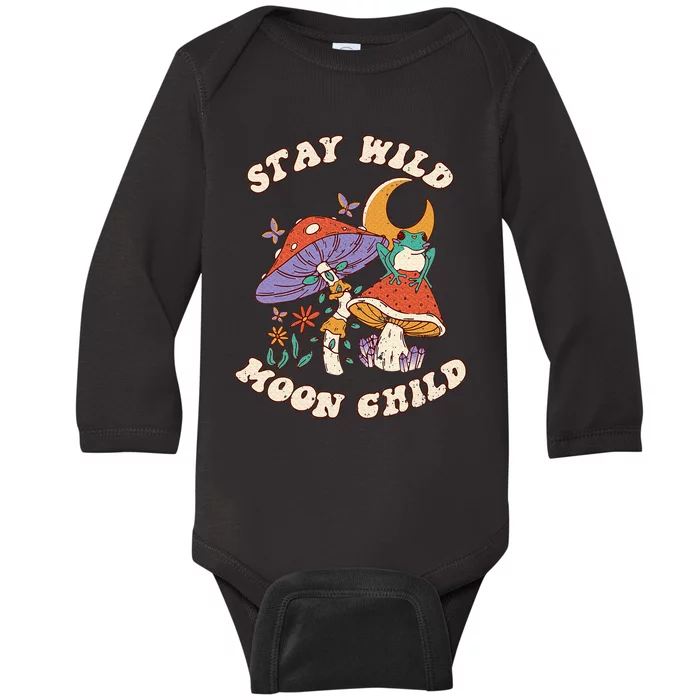 Vintage Retro Stay Wild Moon Child Frog Mushroom Hippie Baby Long Sleeve Bodysuit