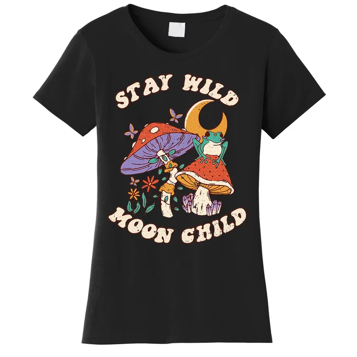 Vintage Retro Stay Wild Moon Child Frog Mushroom Hippie Women's T-Shirt