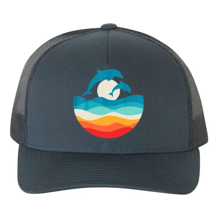 Vintage Retro Summer Time Beach Dolphin Yupoong Adult 5-Panel Trucker Hat