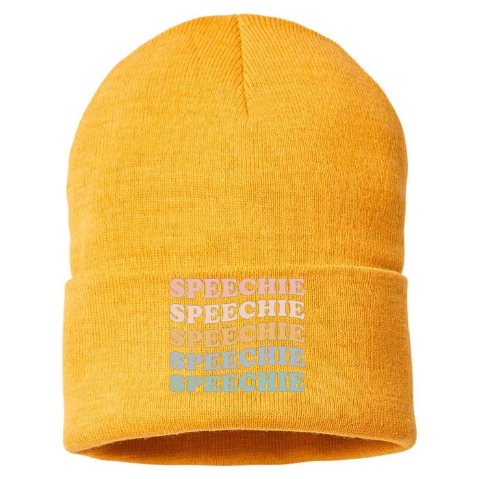 V4Z5 Retro Speechie Speech Language Pathologist Therapy Sustainable Knit Beanie