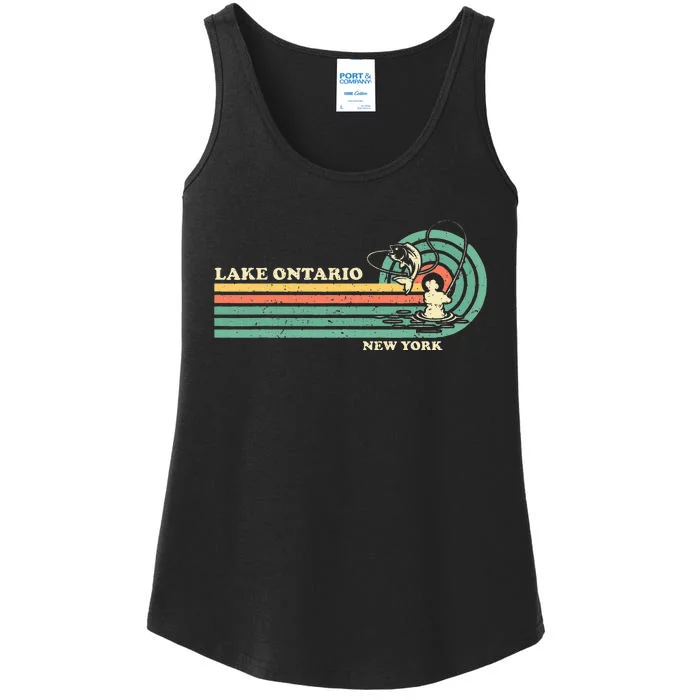 Vintage Retro Summer Fishing New York Ontario Lake Ladies Essential Tank