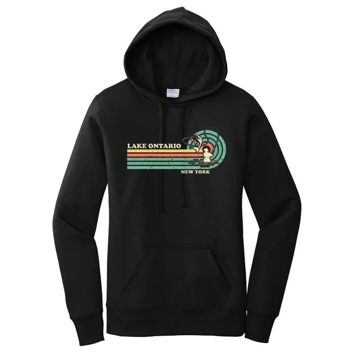 Vintage Retro Summer Fishing New York Ontario Lake Women's Pullover Hoodie