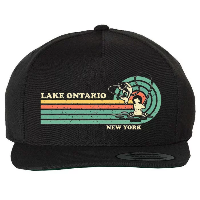 Vintage Retro Summer Fishing New York Ontario Lake Wool Snapback Cap