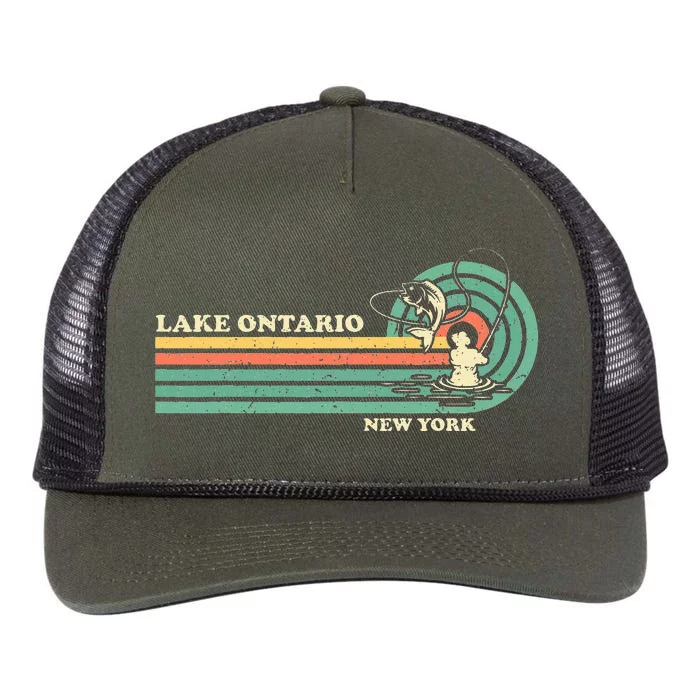 Vintage Retro Summer Fishing New York Ontario Lake Retro Rope Trucker Hat Cap