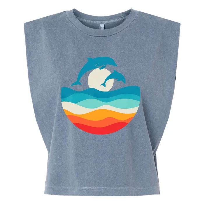 Vintage Retro Summer Time Beach Dolphin For Men Women Garment-Dyed Women's Muscle Tee