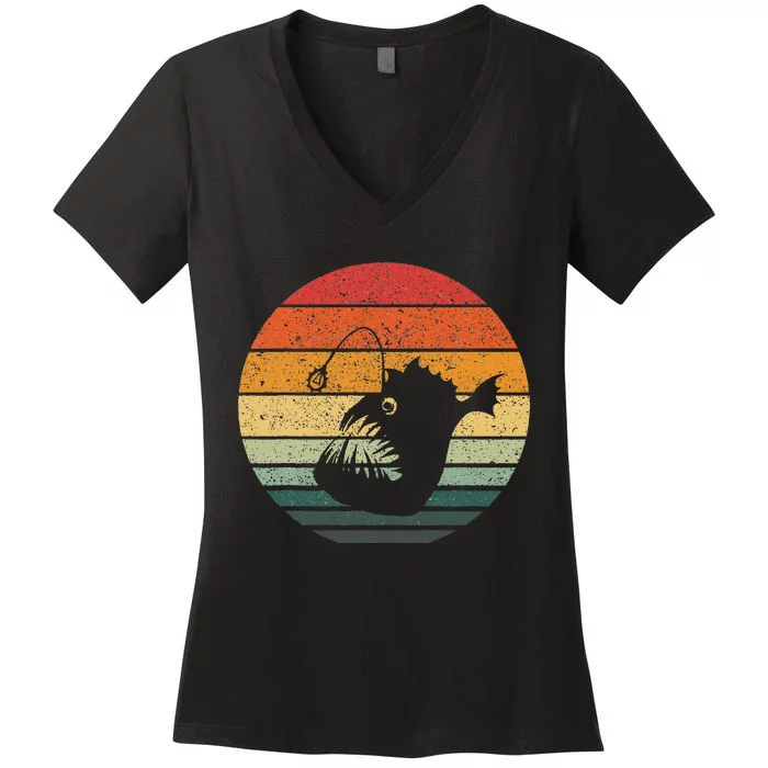 Vintage Retro Sunset Angler Fish Women's V-Neck T-Shirt