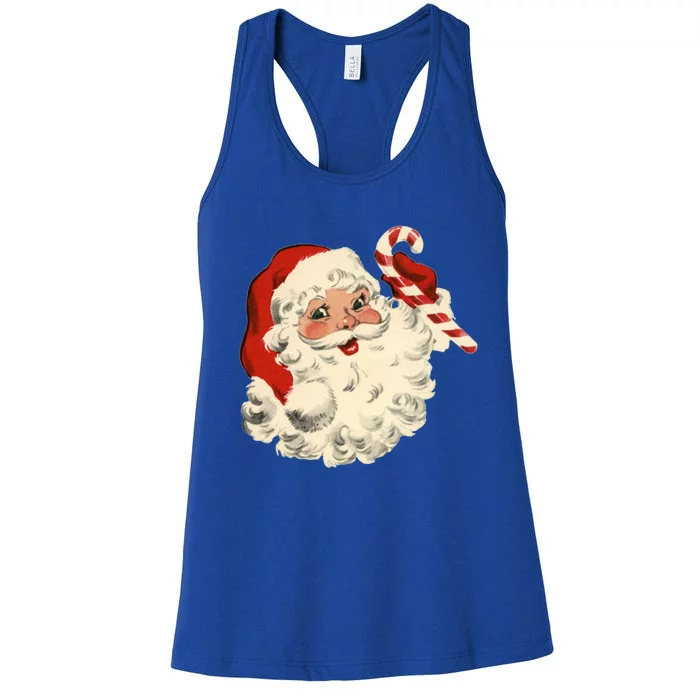 Vintage Retro Santa Claus Candy Cane Christmas Holiday Gift Women's Racerback Tank