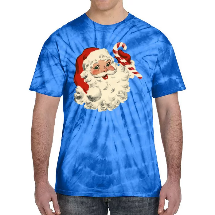 Vintage Retro Santa Claus Candy Cane Christmas Holiday Gift Tie-Dye T-Shirt