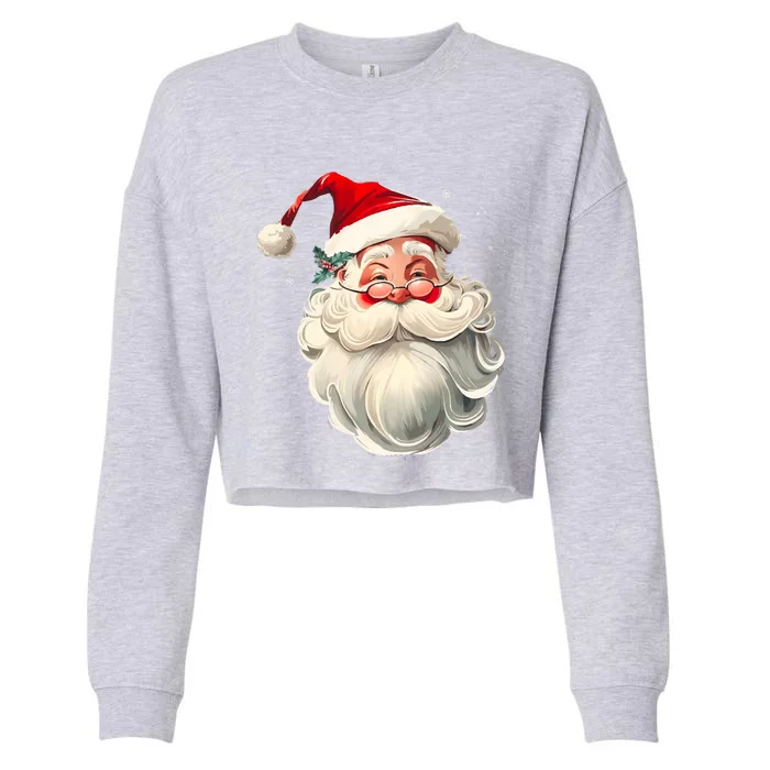 Vintage Retro Santa Face Christmas Gift Cropped Pullover Crew