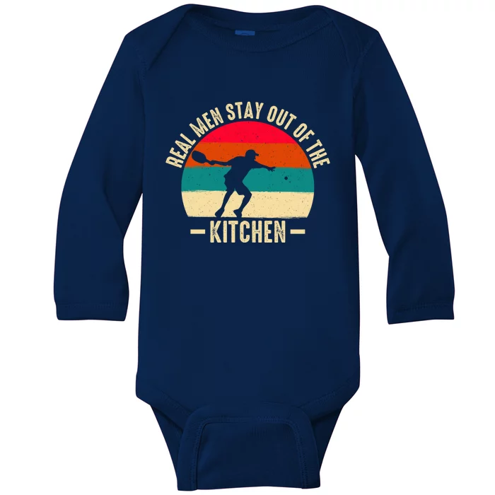 Vintage Real Stay Out Of The Kitchen Funny Pickleball Gift Baby Long Sleeve Bodysuit